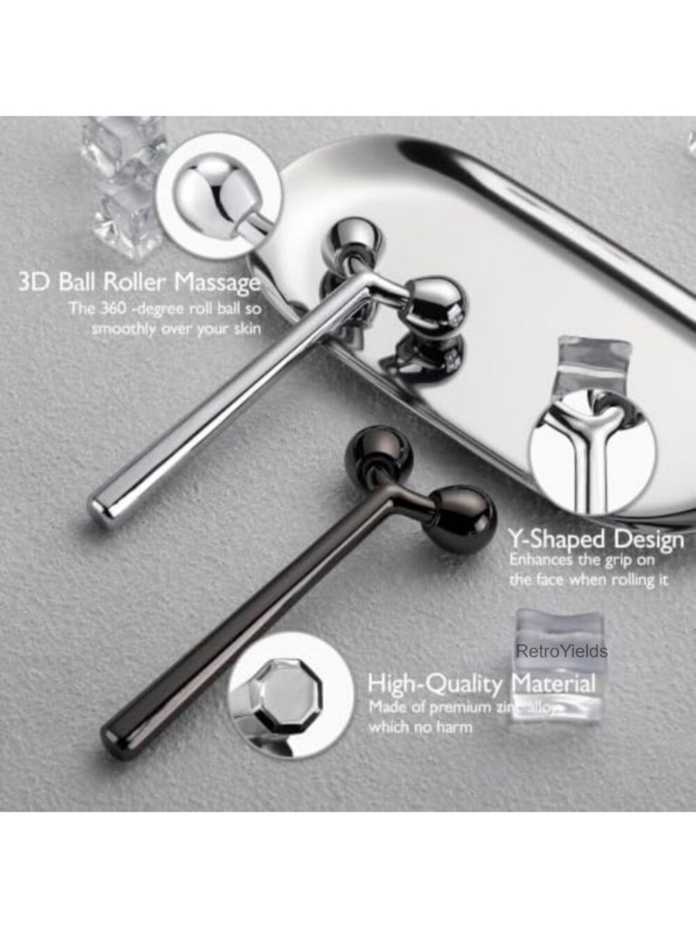 3D Metal Facial Roller Massager Zinc Alloy Anti-Aging Skin Tightening Tool - Picture 2 of 5